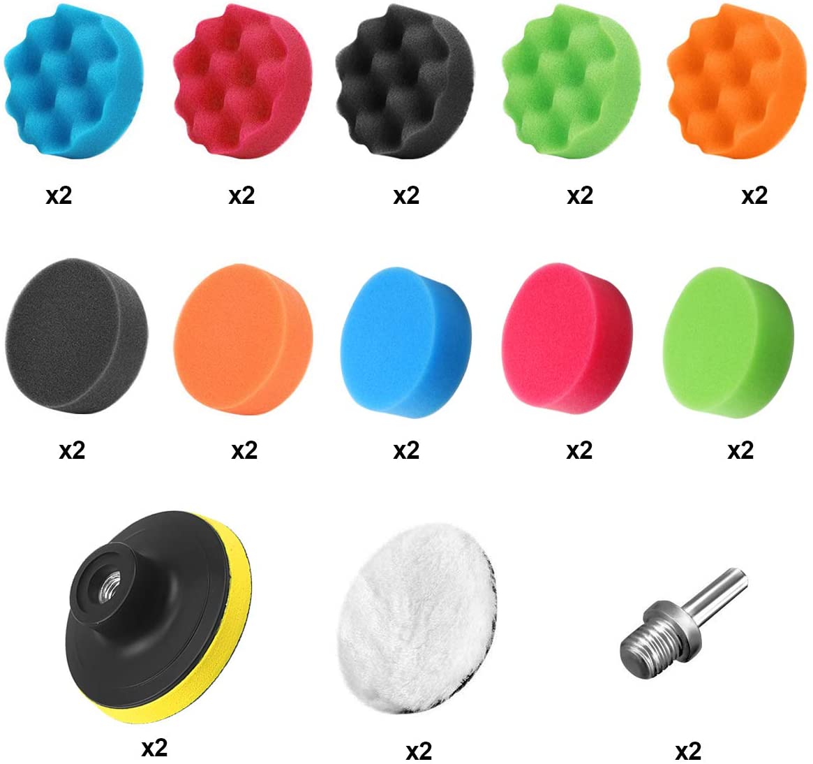 26PCS 3 inch Polishing Waxing Buffing Pads Kit, 22pcs Polishing Pads with 2pcs M10 Drill Adapters - Image 2