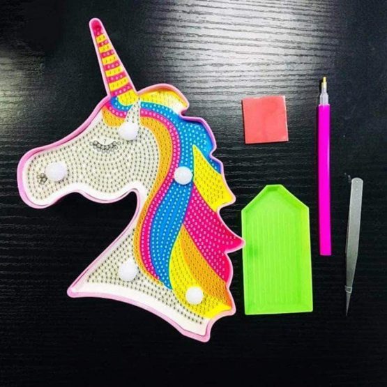 DIY Unicorn Diamond Painting Lamp with LED Lights Full Drill Crystal Drawing Kit Bedside Night Light Arts Crafts for Home Decoration or Christmas Gifts 5.8 * 7.1inch (Unicorn A) - Image 3