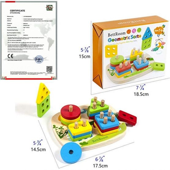BettRoom Toddler Toys 1 2 3 Years Old Boy And Girl Solid Wooden Toys Preschooler Shape Color Judgment Help To Recognize Geometry Building Blocks Stack Classification Puzzle Children Baby - Image 2