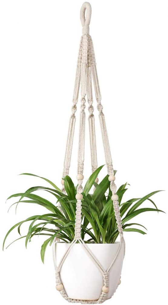 Mkouo Plant Hanger Indoor Hanging Planter Basket Flower Pot Holder Jute Rope with Beads 89cm