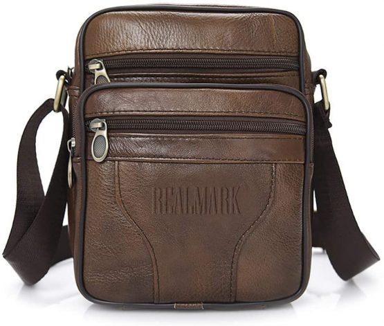 Realmark Men`s Genuine Leather Crossbody Bag Messenger Shoulder Bag Business Purse Bag