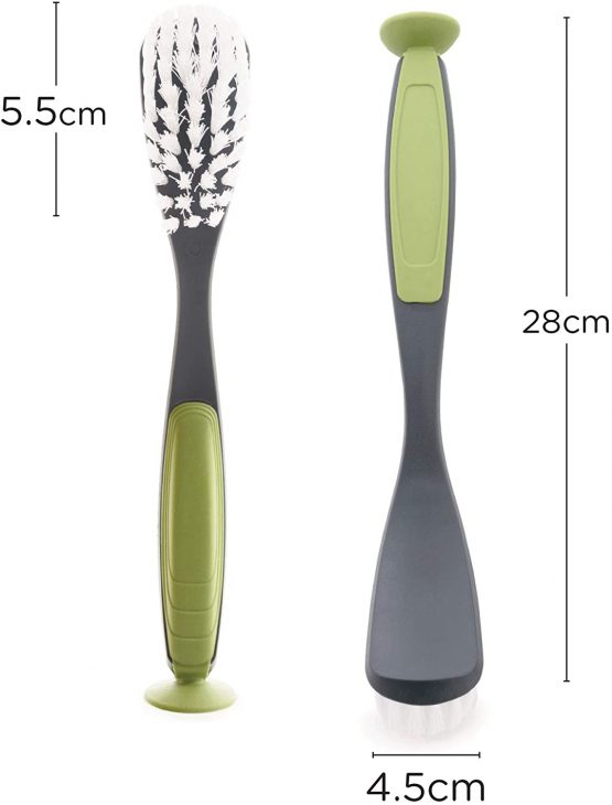CleanPEAK Pack of 2 Stand Up Dish Brushes with Suction Cup, Soft Grip Handle and Non-Scratch Bristles – Grey / Green - Image 2