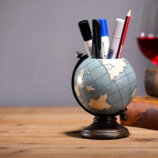 Globe Pen Pencil Pot Holder Vintage Pencil Cup Stand Retro Home Office School Decorations Gifts for Men - Image 4