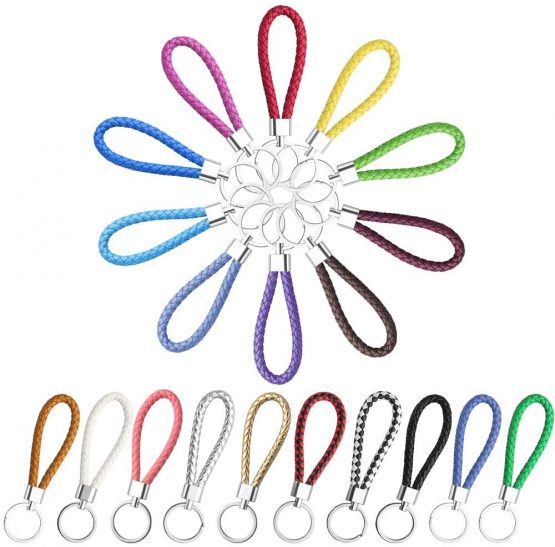 Aipaide 20PCS Braided Leather Keychain Strap Keyring Car Keyring Handmade Braided strap Keychain 20 Colors