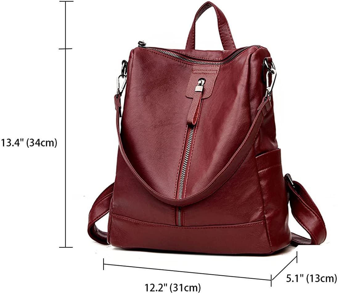 Women's Backpack Handbags Shoulder Bags School Backpack Daypack Laptop Bag PU Leather Burgundy, Wine Red - Image 4