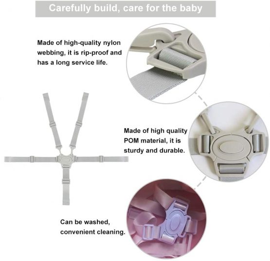 RMENOOR Baby Seat Belt 5 Point Harness Straps High Chair Harness Universal High Chair Straps Baby Safety Strap Belt Adjustable Harness for High Chair Kids Stroller Pram Buggy（Gray） - Image 3