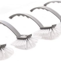 CleanPEAK Pack of 5 Metallic Silver Fantail Dish Brush with Scraper and Non-Scratch Bristles