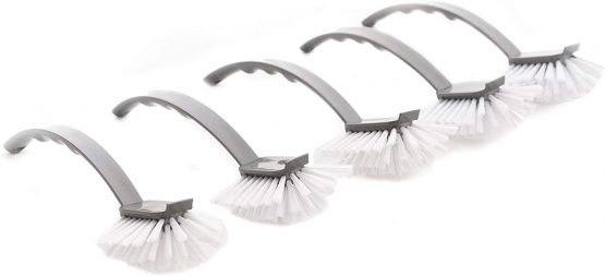 CleanPEAK Pack of 5 Metallic Silver Fantail Dish Brush with Scraper and Non-Scratch Bristles