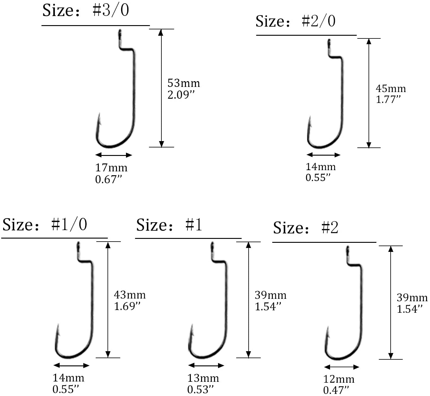 THKFISH 50pcs/Box Fishing Offset Worm Hooks EWG-Offset Fishing Hooks Round Bend Offset Worm Hooks Wide Gap Hooks With Barbed Shank #2#1 1/0 2/0 3/0 - Image 2