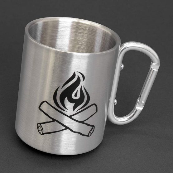 Camping Mug with Clip On Handle and Lid Double Walled Stainless Steel
