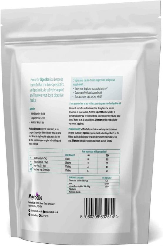 Monbelle Dog Digestive Health Supplements - Helps Digestive Disorders, Diarrhoea and Loose Stools in Dogs All Ages & Breed - Keeps Canine Solid Stools Vet Endorsed - 60 Tablets UK Manufactured - Image 2