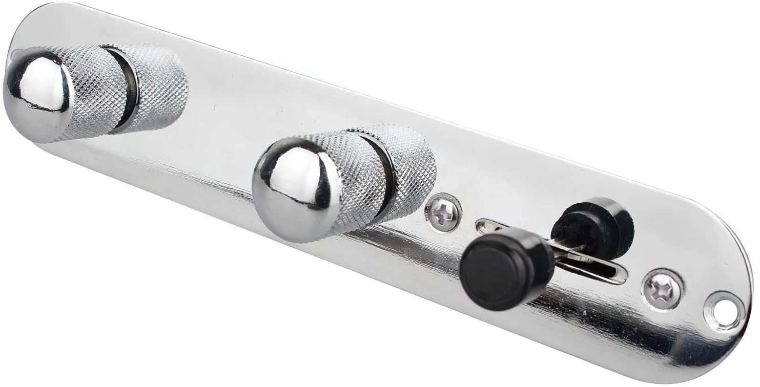 Futheda Telecaster Control Plate 3 Way Switch Loaded Chrome Plated Metal Prewired Tele Guitar Control Plate with Wiring Harness Knobs for Tele Guitar Replacement Parts - Image 2