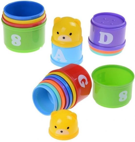 FABSELLER Stacking and Nesting Cups, 9pcs Early Educational Learning and Activity Toys with Plastic Figure and Letter Measure Up Learning Layer Cup Set for Baby Toddler Children kids (Random Color) - Image 2