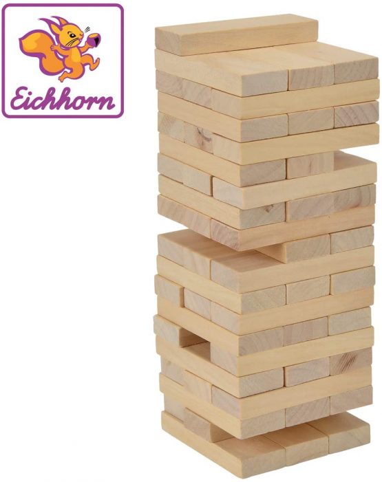 Eichhorn Stacking game, skill game for the whole family, balance tower made of untreated wood, wobble tower, 54 pieces, suitable from 5 years
