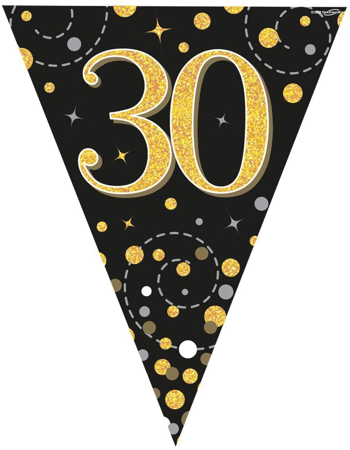 Party Bunting Sparkling Fizz 30 Black & Gold Holographic 11 flags 3.9m