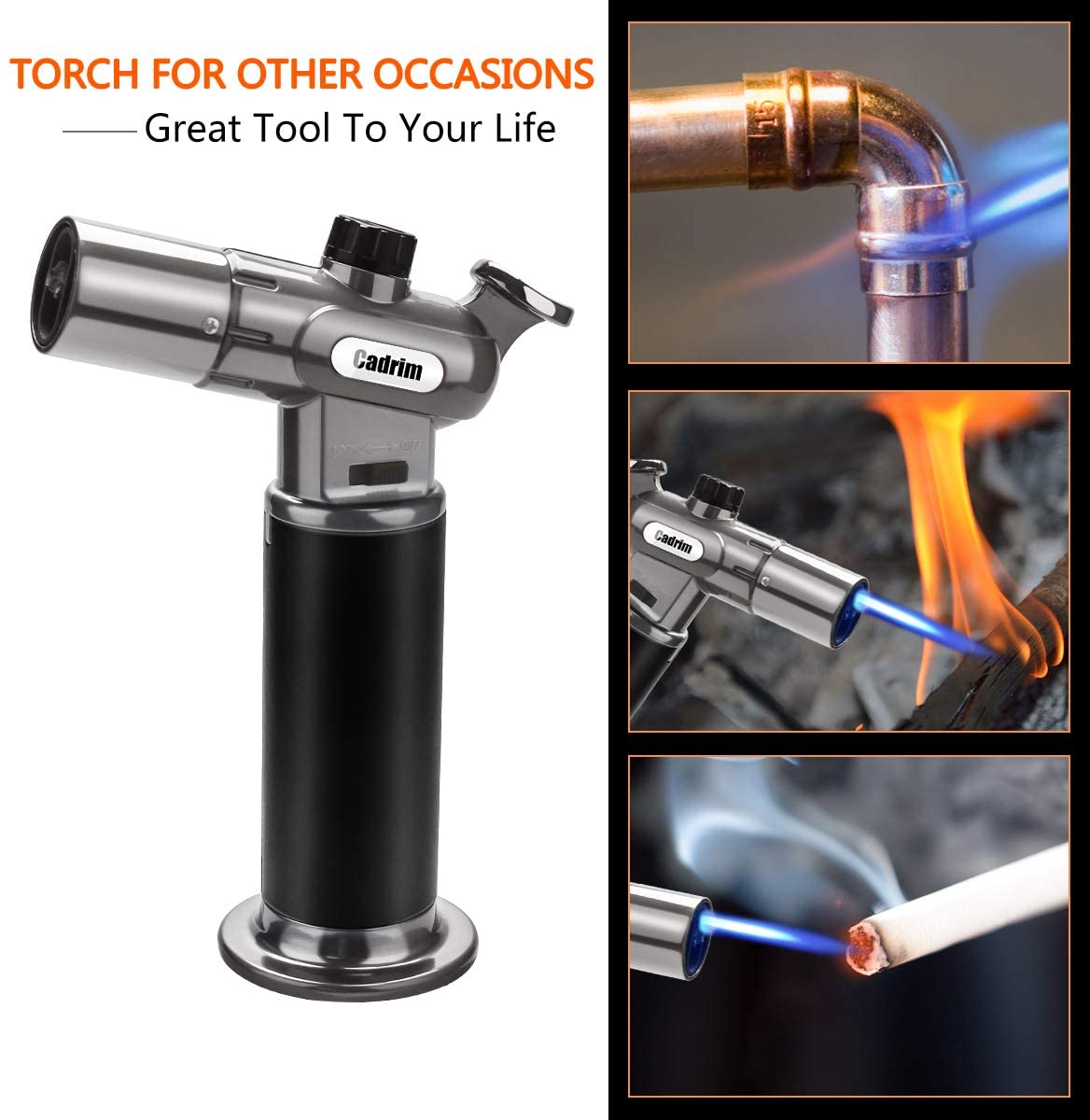 Cadrim Kitchen Blow Torch 1300°C Dual Adjustable Flame Refillable Butane Chefs Cooking Blowtorch