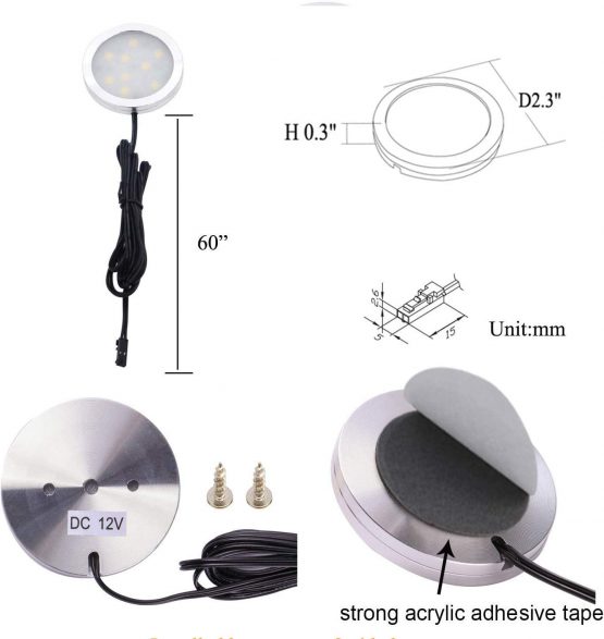 AIBOO LED Kitchen Under Cabinet Lighting Kit Dimmable with Wireless RF Remote,UK Plug,4 Pack Round Display 240V LED Puck Lights,8W Under Cupboard Counter Shelf Lights(Warm White 2700K) - Image 3