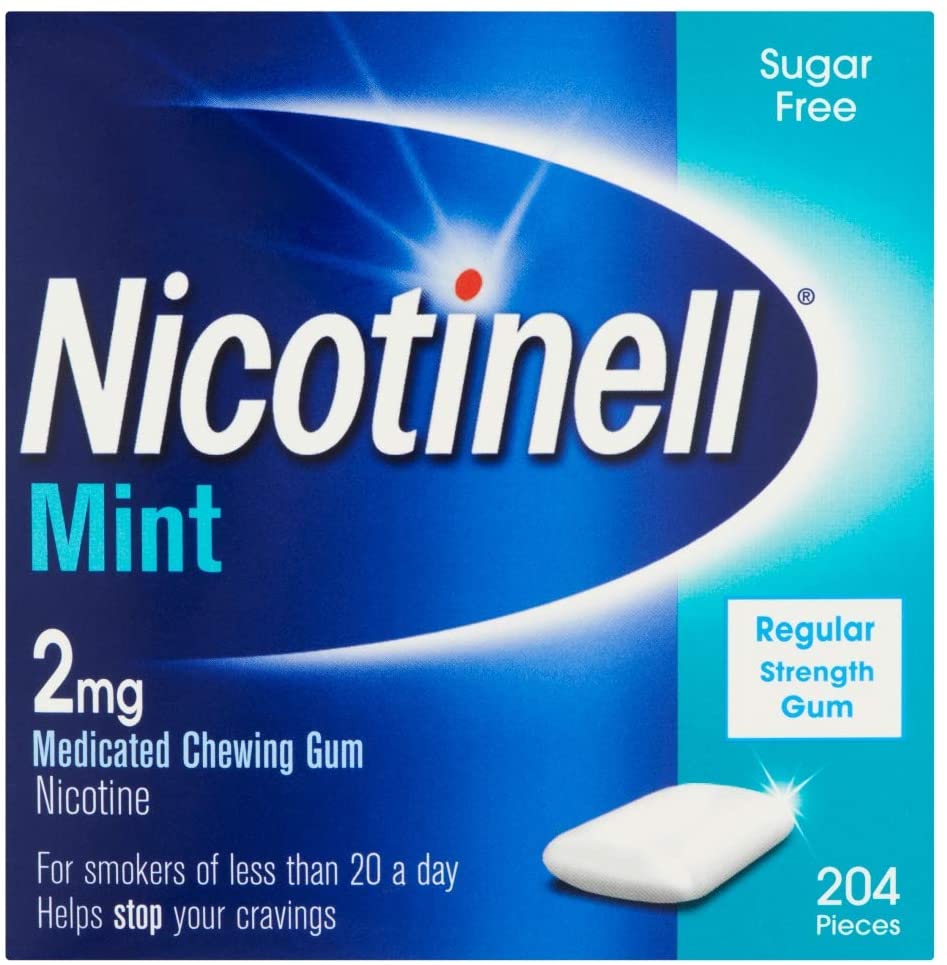 Nicotinell Mint Gum 2mg (204 Pieces), Stop Smoking Aid, Sugar Free Nicotine Gum, Mint Flavour