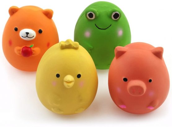 CHIWAVA 4PCS 2.4'' Squeak Latex Puppy Toy Funny Animal Sets Pet Interactive Play for Small Dog Assorted Color
