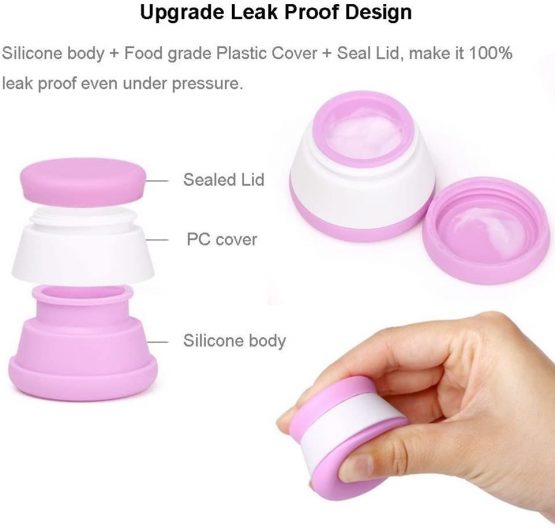 4 Pack Leakproof Silicone Travel Cosmetic Containers, 20ml Empty Makeup Face Cream Jars Bottles Multifunction Container for Crema Powder Loose Tea Vintamin - Image 3