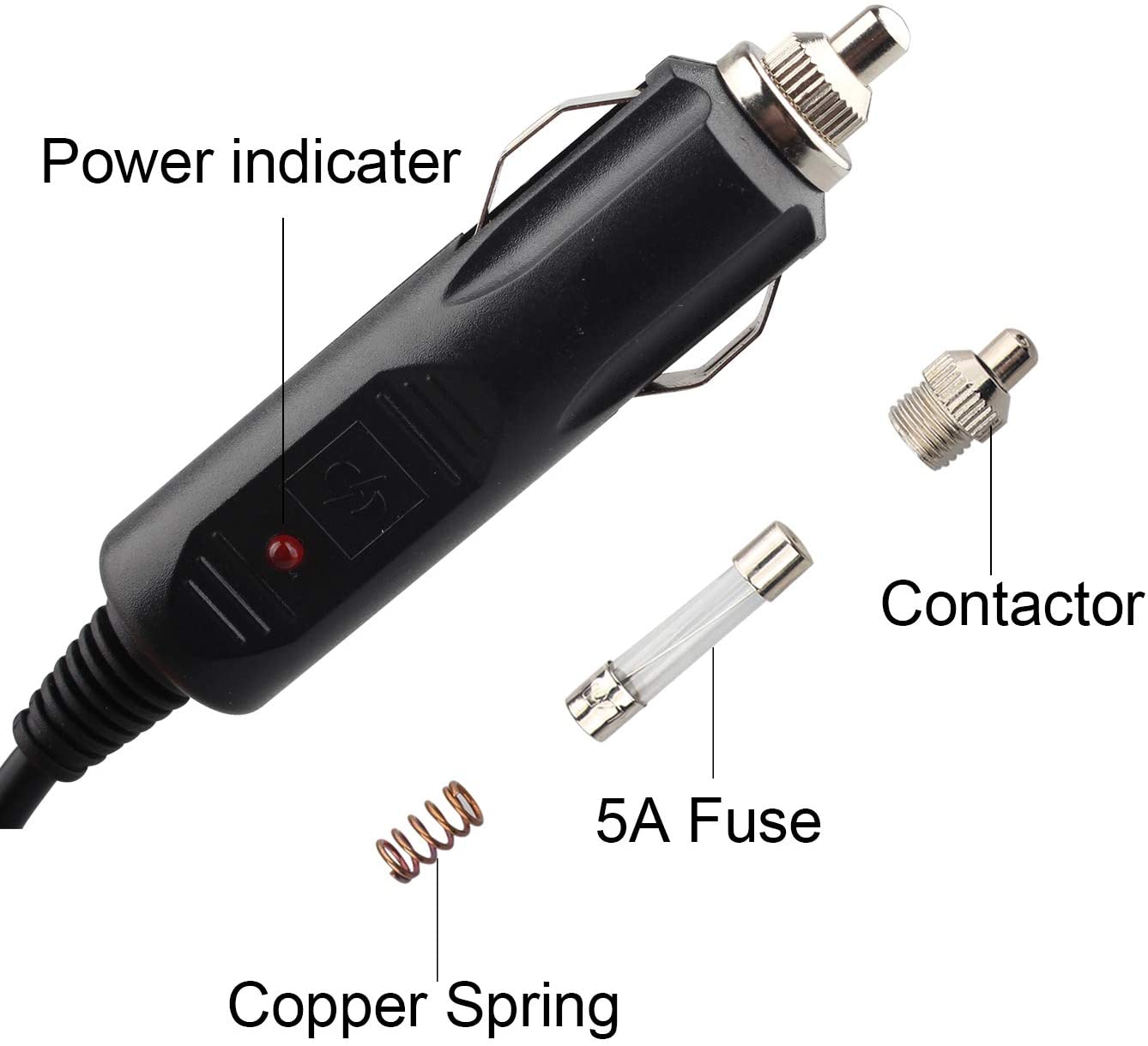 Futheda 12V 5A Car Cigarette Lighter Power Supply Adapter Male Plug Extension Cable to DC 2.1mm Plug for Car Rear View CCTV Monitors or Motor Device - Image 2
