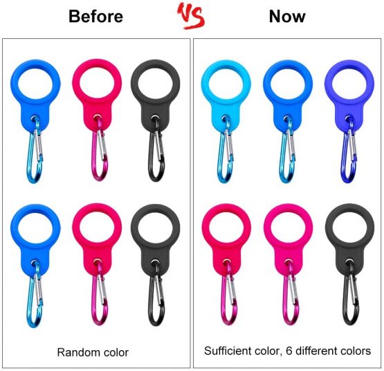 Homgaty 6 Pcs Silicone Water Bottle Buckle, Colorful Bottle Carrying Clip Holder Hook with Carabiner for Traveling Camping Hiking Outdoor Activities - Image 2