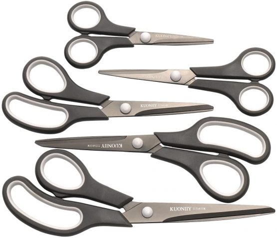 KUONIIY Scissors Ultra Sharp Titanium Blades Soft Comfort-Grip Handles Multi-Purpose Scissors Set of 5