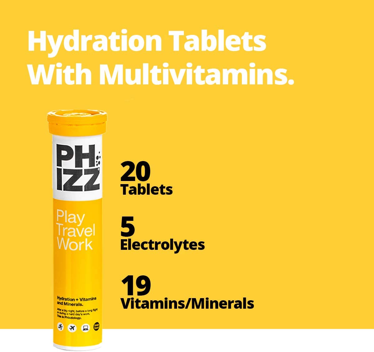 Phizz Electrolytes, Multivitamin & Hydration Tablets, 20 Effervescent Rehydration Electrolyte Tablets, 18 Vitamins & Minerals - Image 2