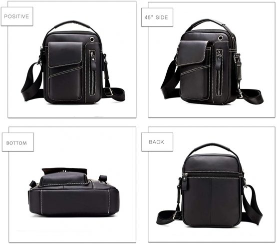 MANNUOSI Men's Crossbody Messenger Bag Genuine Leather Handbag Leather Shoulder Messenger Bag for Men Commuter Business Travel School - Image 4