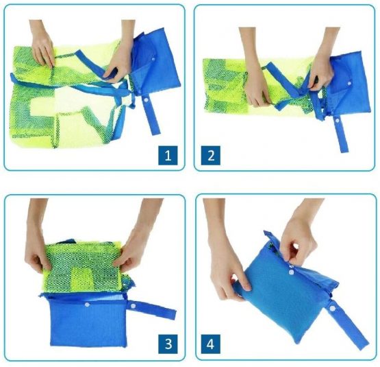 BornFeel Large Mesh Beach Bag for Toys Sand Away Tote with Zipper for Child Swim Pool Travel Sandy Shoes Wet Towels 18 x 12 x 18inch Green Mesh Blue Straps - Image 4