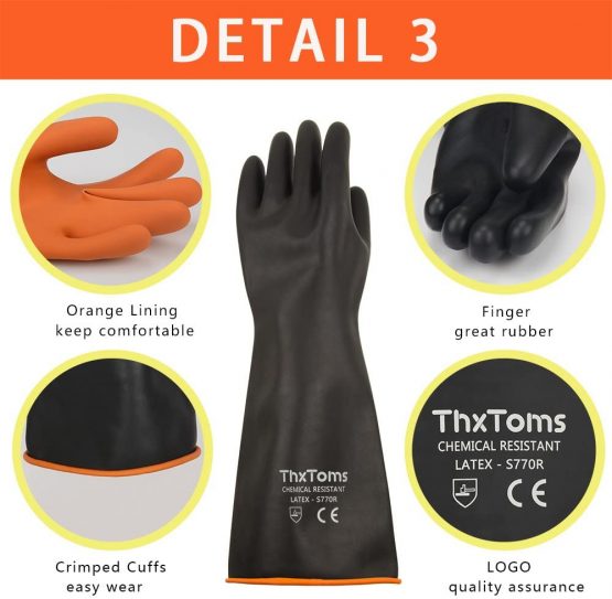 ThxToms Heavy Duty Latex Gloves, Resist Strong Acid, Alkali and Oil, Rubber Garden Gloves, 14", 1 Pair - Image 4