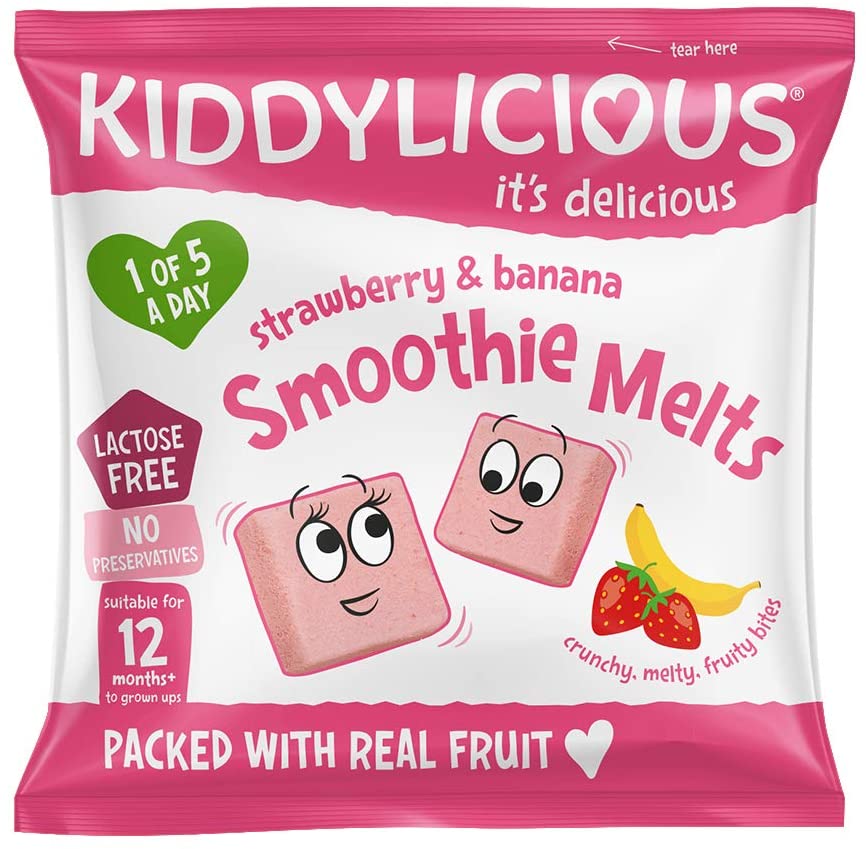 Kiddylicious Strawberry & Banana Smoothie Melts - Delicious Snacks for Kids - Suitable for 12+ Months - 16 Packs