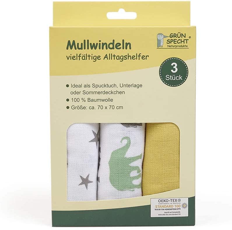 Unbekannt Grünspecht 1500-V2 Muslin Nappies Pack of 3 70 x 70 cm Mango - Image 2