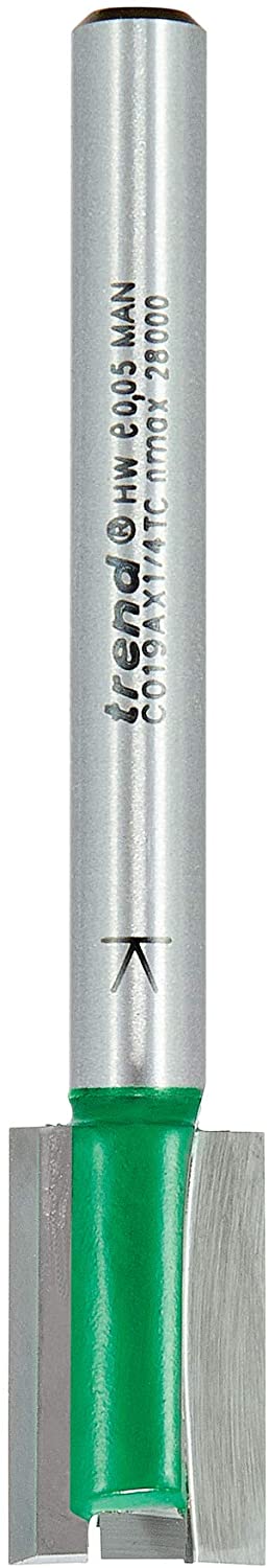 Trend CraftPro Straight Two Flute Router Cutter Bit, 1/4 Inch Shank, 12mm Cut Diameter & 19mm Cut Length
