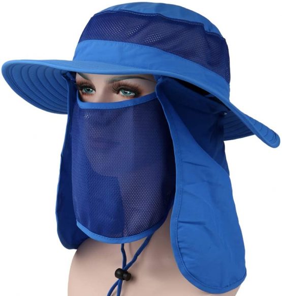 HunterBee Summer Adjustable Fishing Sun Fish Hats Neck Protection with Neck Flap Wide Brim Drawstring