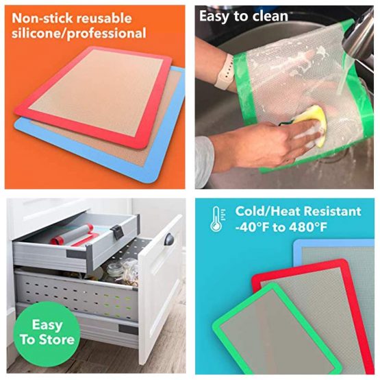Silicone Baking Mat,NonStick Baking Mats (x3) Non-Slip Washable Reusable Heat Resistant, Non-Toxic, Flexible, Non-Stick, Easy to Clean Baking Sheet(16.5"x11") - Image 4