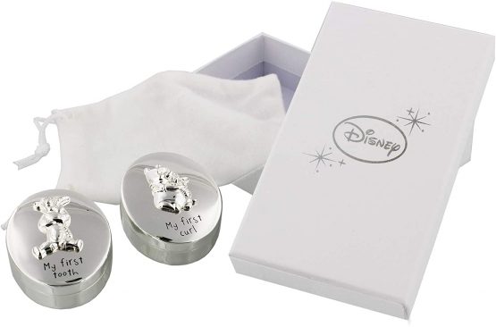 Disney Winnie The Pooh S/P First Tooth and Curl Set Baby Shower Christening DI127