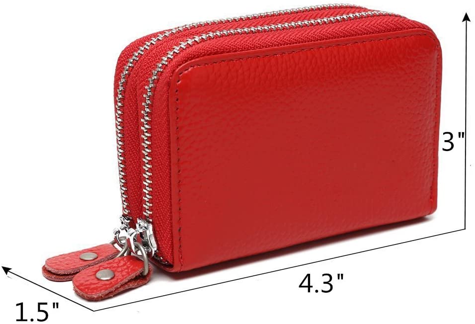 SunTrader Women's RFID Blocking Leather Zipper Wallet Purse Credit Card Case Holder (Red), mini - Image 4