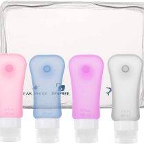 MoKo Travel Bottles 4 Pack, Leak Proof BPA Free & FDA Approved Refillable Cosmetic Toiletry Containers, Silicone Travel Bottles Set with Suction Cup for Shampoo Lotion Conditioner & More, 3.1 oz(89ml)