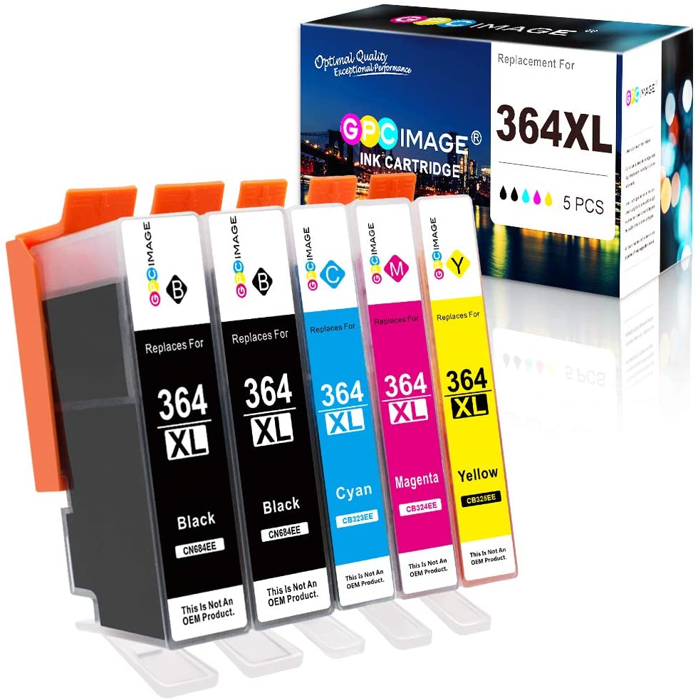 GPC Image 5-Pack 364XL Ink Cartridges Compatible for HP 364 Ink Cartridges Multipack for HP PhotoSmart 5510 5520 5522 5524 6510 6520 7510 7520 DeskJet 3070 3520 OfficeJet 4610 4620 (2BK/1C/1M/1Y)