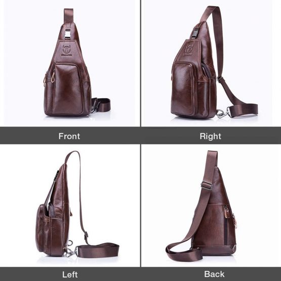 Men Sling Bag Leather Chest Bag Crossbody Shoulder Bag Sling Bags Backpack Messenger Bag Daypack for Business Casual Sport Hiking Travel Brown - Image 3