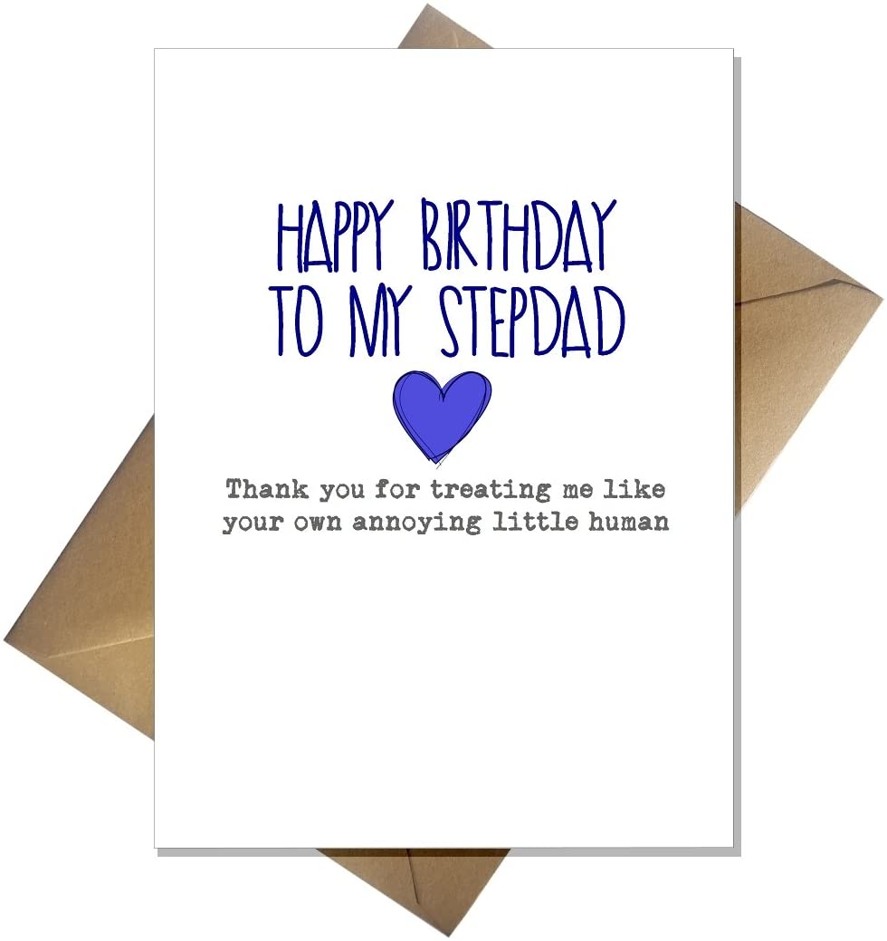 Funny Cute Birthday Card for your Step-dad - Thank You Stepdad, Blue, A5
