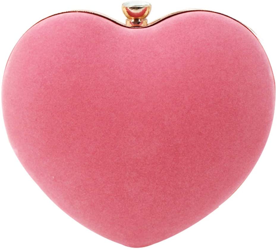 ZLMBAGUK Women Suede Heart Shape Mini Clutches and Evening Bag Clutch Party Bag Purse with a Chain and Handle Ring (Pink)