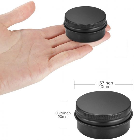 20pcs Empty Cosmetics Container Pots Aluminium Tin Jars with Screw Lids, Labels and Mini Spatula for Cream, Sample, Powder, Makeup Storage (20ml, Black) - Image 2