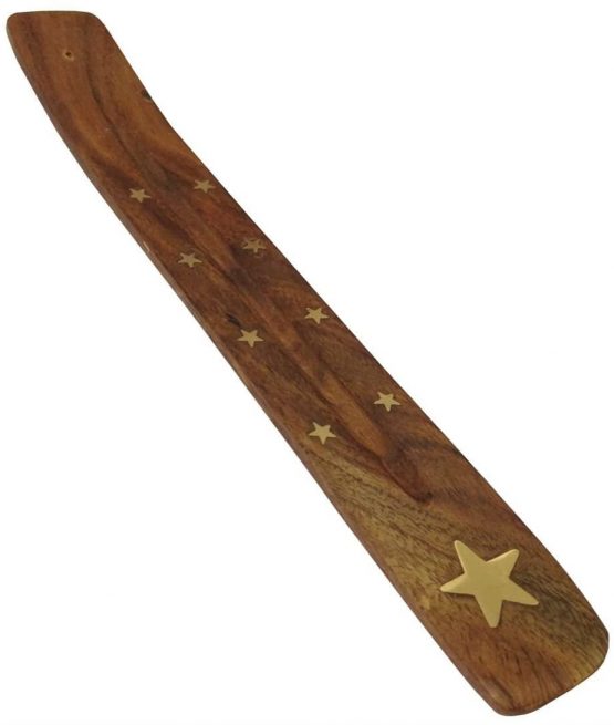 HomeAdorable Incense Stand Wooden Ash Catcher with Brass Stars Incense Stick Holder (Brown)