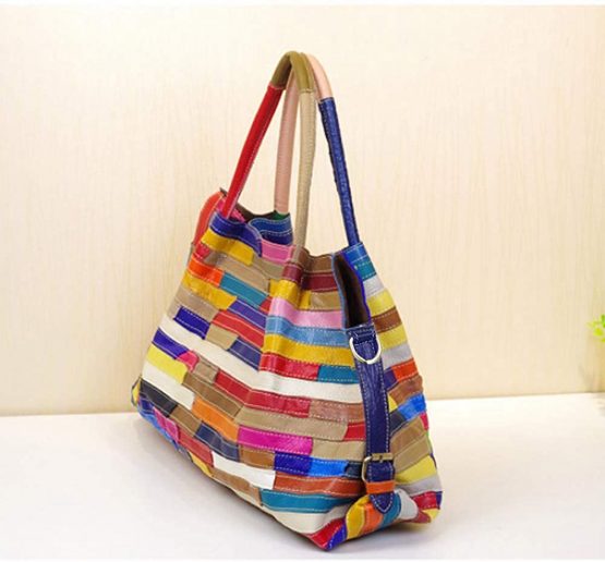 Women’s Multicolor Boston Bag Genuine Leather Colorful Large Tote Handbag Purse - Image 3