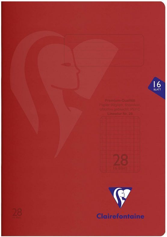 Clairefontaine Mimesys S 'coolbook 333228 °C Notebook with Polypropylene Lid Strong and Sturdy, Ideal for School All Squared with Margin, 16 Sheets 90 g DIN A4 21 x 29.7 cm, 1-Piece, Red
