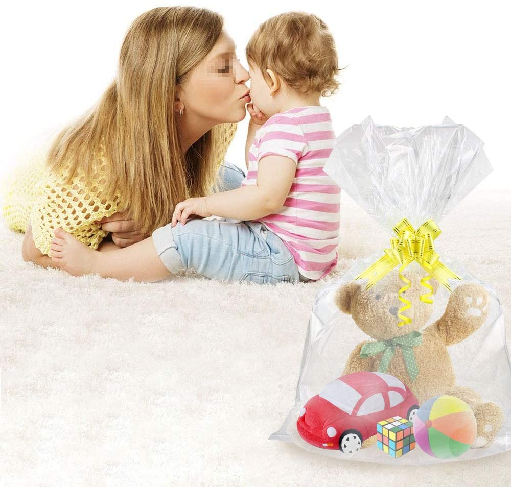 SelfTek 20pcs Large Cellophane Bags with Pull Bows Cellophane Wrap Bags for Hampers with Bows Set for Baskets Making Easter Gifts Presents Packaging - Image 4