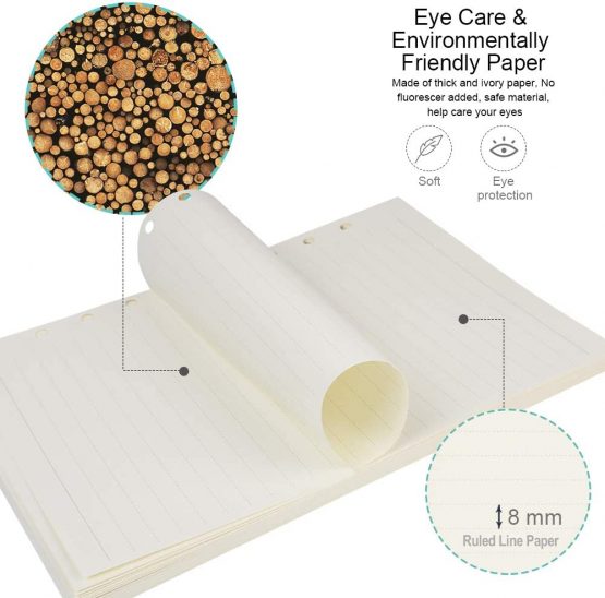 Fandamei 2 Packs Refills Ruled Lined Paper for Filofax A5 6 Hole Diary - 8.3 x 5.6 Inch Loose-Leaf Refillable Planner Inserts Note Paper, A5 Lined Paper Refill for Class Meeting Records(8 mm Ruled) - Image 3