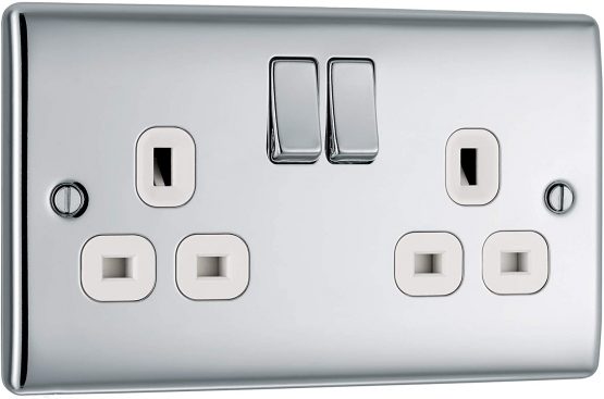BG Electrical NPC22W Double Switched Power Socket with White Inserts, Polished Chrome, 13 Amp - Image 3